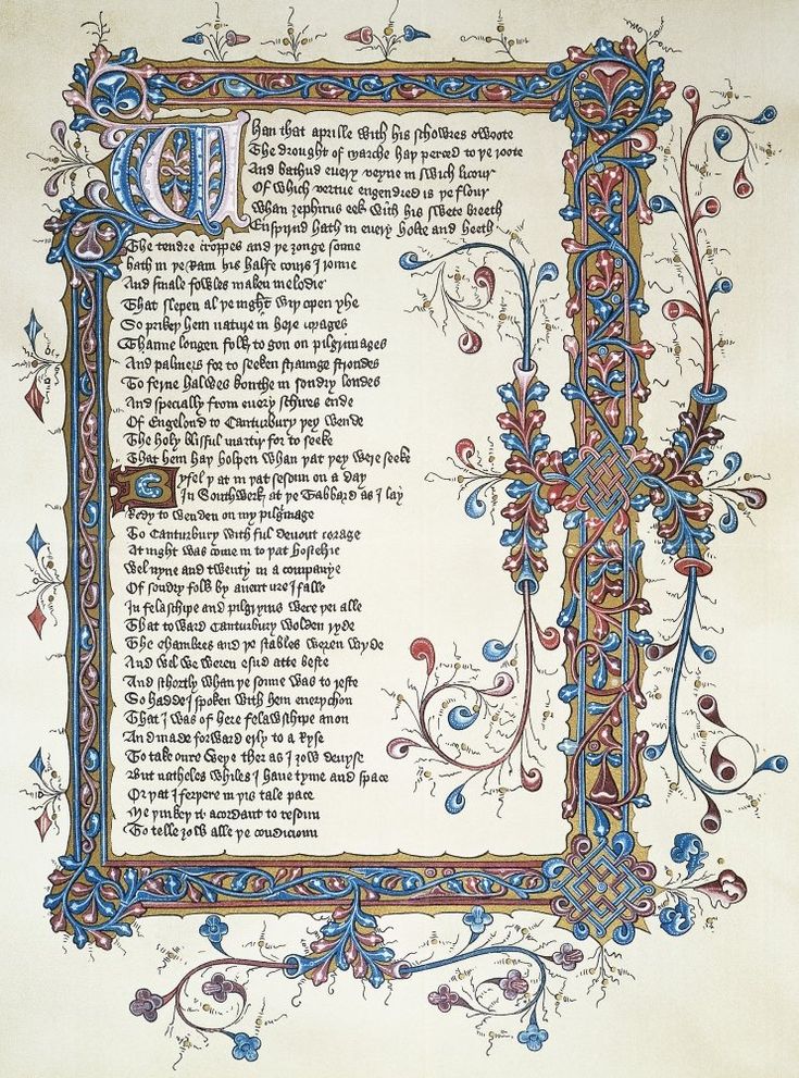 an illuminated manuscript with decorative border and initial letter d in blue, red, yellow and green