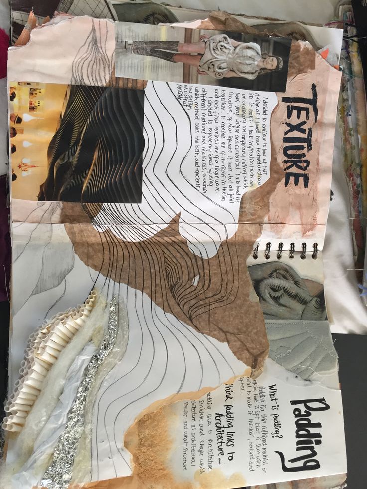 an altered collage of paper with words and pictures on it's sides, along with other items