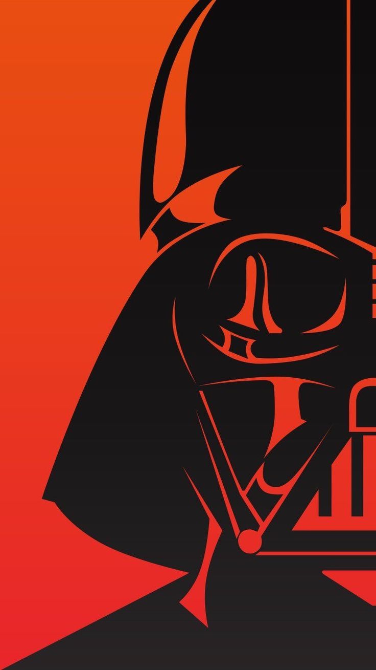 a darth vader poster is shown in black and red with an orange background