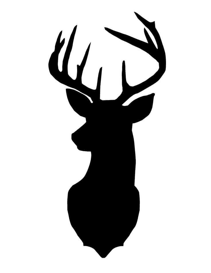 a black and white silhouette of a deer's head with antlers on it