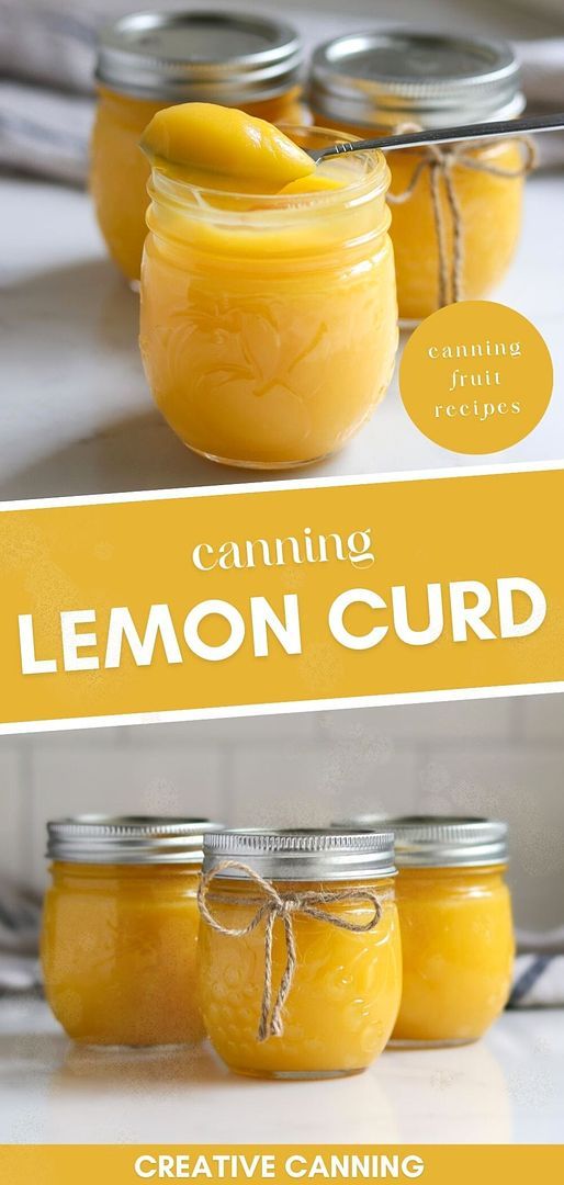 three jars filled with lemon curd sitting on top of a white counter next to each other