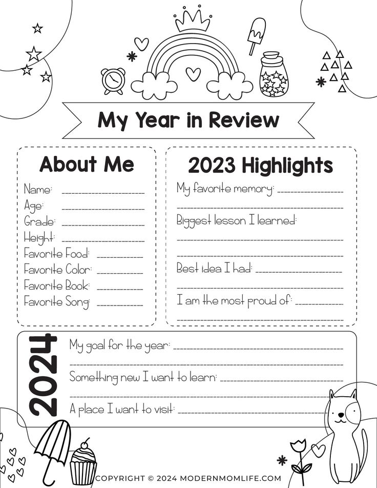 the new year in review worksheet for students to learn how to use it