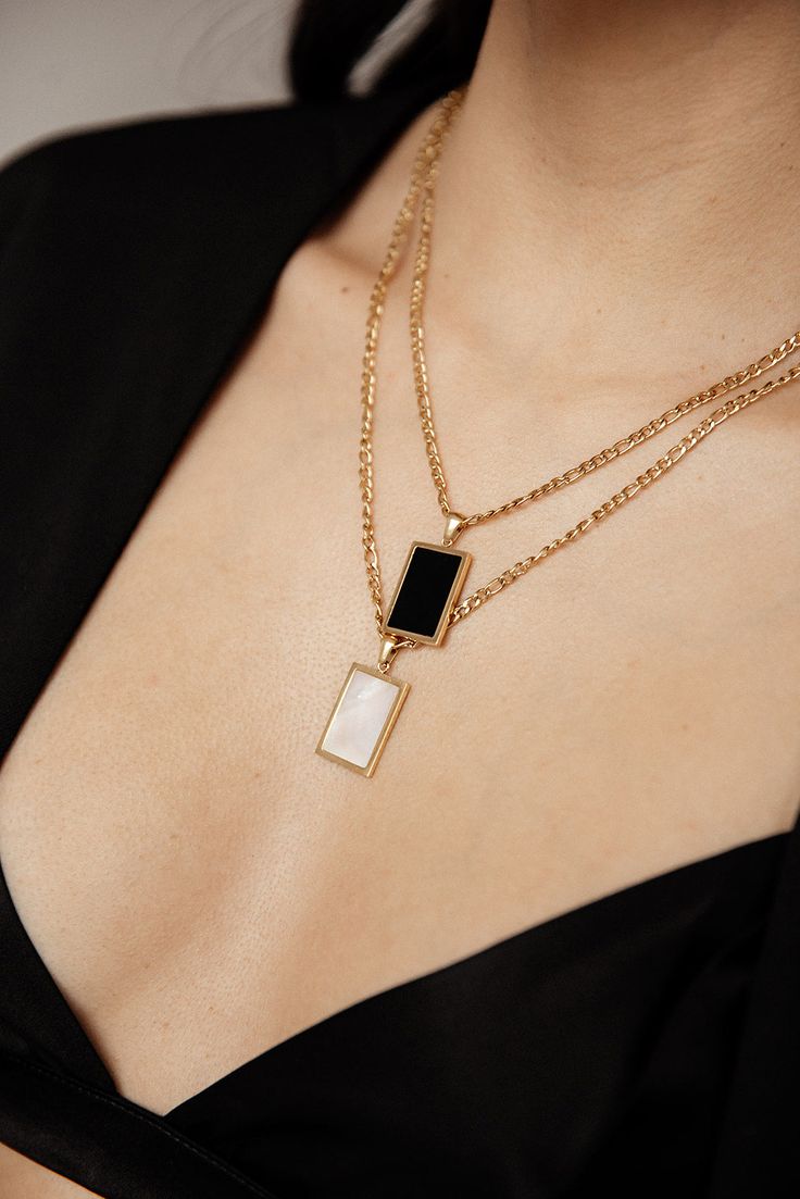 Our Athena Rectangle Pendant Necklace is ideal for creating a stylish, layered look and is available in two luxurious materials - Mother of Shell and Onyx. MATERIAL: 18k PVD Gold plated, Stainless steel, Mother of Shell (white) or Onyx (black) LENGTH: 18" + 2" extender Available for back engraving +$20 email merakiandstar@gmail.com for a custom order Water resistant, tarnish resistant, hypoallergenic, & nickel/lead free. Rectangle Pendant Necklace, Female Owned Business, Rectangle Pendant, Shell Pendant, Layered Look, Jewelry Care, Mother Of Pearl, Onyx, Gold Plate