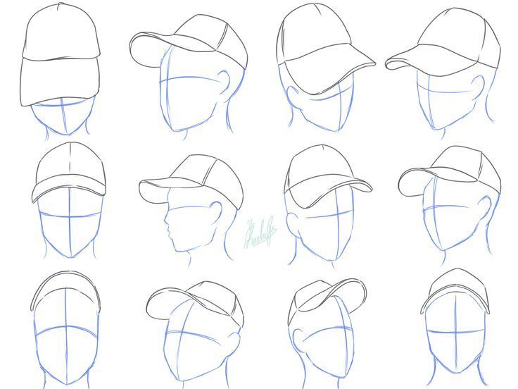 step by step instructions to draw hats for men and women in the style of baseball caps