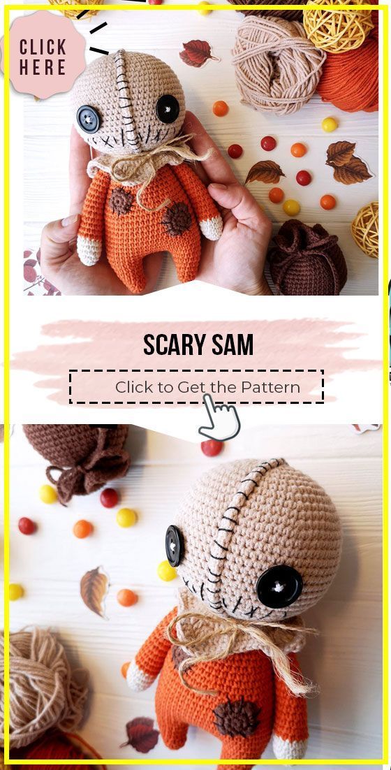 there is a crocheted stuffed animal that looks like a scary sam from the movie little nightmares