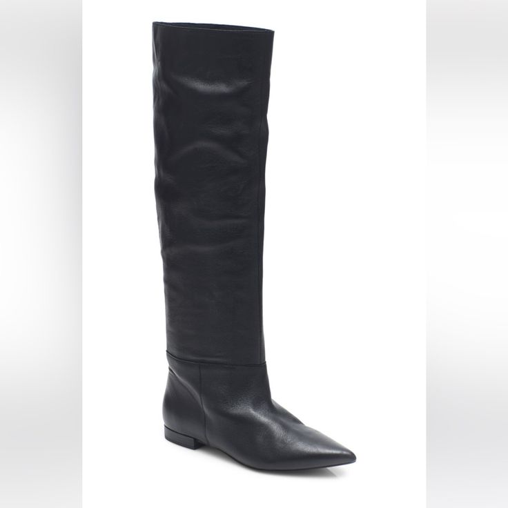 New No Box Black Flat Leather Boots, Leather Flat Boots For Fall, Flat Black Leather Boots, Black Velvet Boots, Modern Black Knee-high Boots Medium Width, Sleek Black Knee-high Boots Medium Width, Free People Boots, Cutout Boots, Black Western Knee-high Boots Medium Width