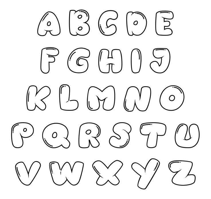 the alphabet is drawn in black and white, with letters that are outlined on it