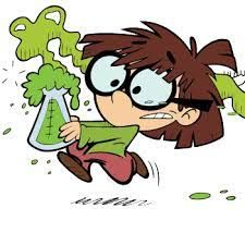 a cartoon character holding a flask filled with green liquid