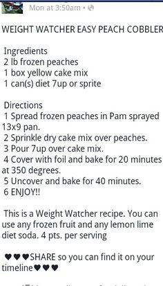 a recipe for weight watchers with instructions on the front and back side, in english