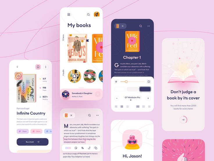 the mobile app design is designed to look like it has been created for children's books