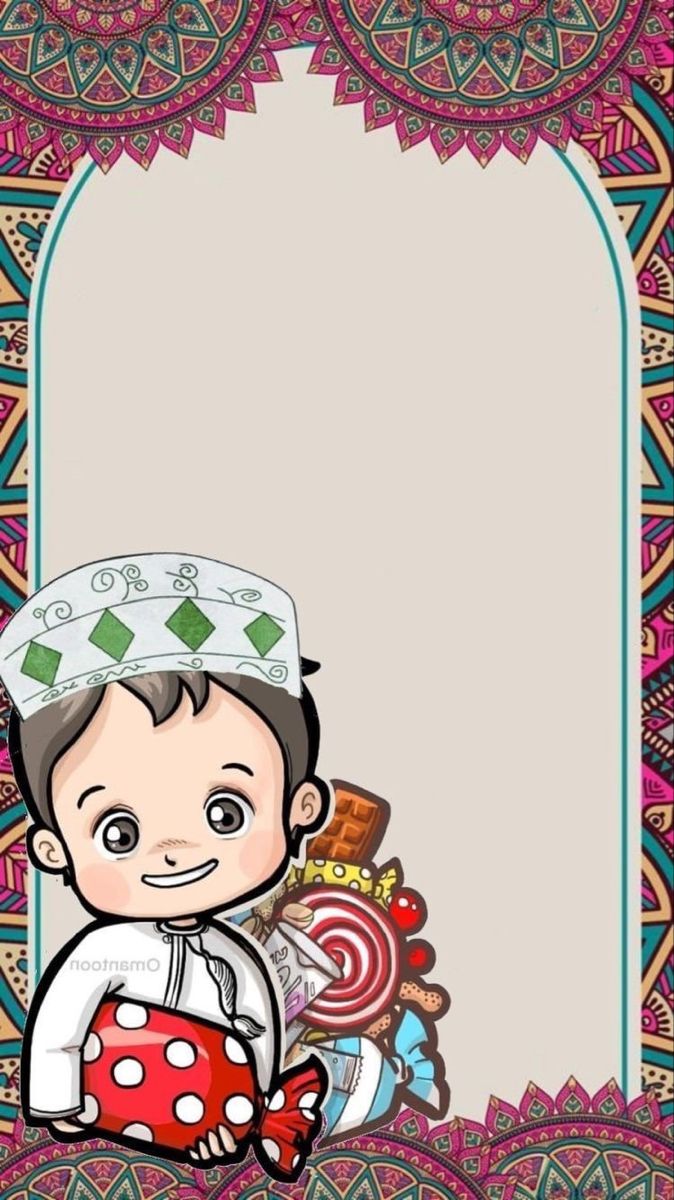 a cartoon character holding a candy box in front of an ornate frame