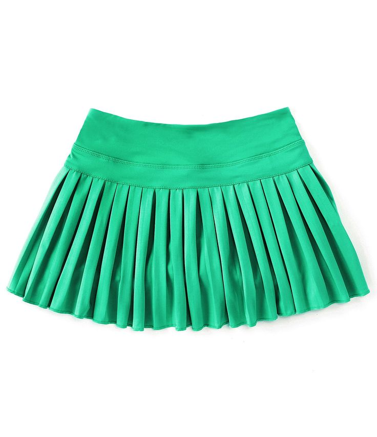 From GB Girls&#x2C; this skirt features:SolidMid-risePull-on stylingMini lengthBuilt-in shortsPleated detailingRounded hemlineAthleisure silhouettepolyester/spandexMachine wash/tumble dryImported. Cheap Blue Flared Mini Skirt, Cheap Pink Pleated Skort, Goldhinge Skirts, Golden Hinge Skirt, Green Pleated Stretch Skort, Green Mini Skirt For School In Summer, Green Mini Skirt For Summer School, Green Pleated Tennis Skirt For School, Preppy Green Pleated Tennis Skirt