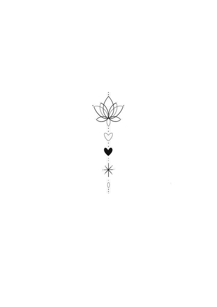 a black and white drawing of a flower with two hearts on it's side