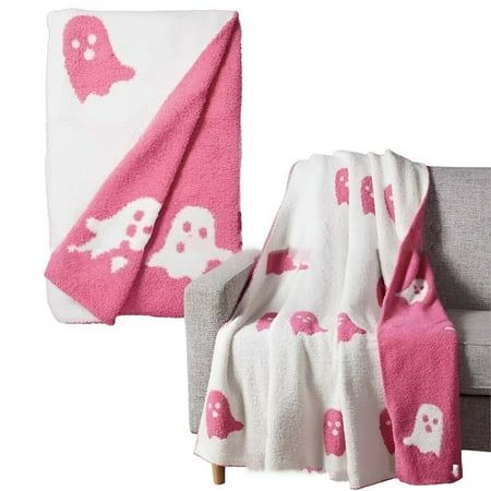 Halloween Ghost Extended Cover Blanket Scary Ghost Flannel Blanket Features: WHIMSICAL SPECTRE DESIGN: The spooky pattern adds a playful and scary to your home, for Halloween and spooky themed decor. SOFT AND COMFORTABLE FLANNEL: This blanket is made of facecloth, providing a warm and cozy experience, for keeping you comfortable on cooler nights. MULTIPLE USES: Use it as a blanket on your couch or bed, or take it with you for extra warmth when traveling and exploring the outdoors. AND EASY TO CL Ghost Blanket, Pink Ghost, White Ghost, Halloween Blanket, Reversible Blanket, Super Soft Blanket, Kawaii Plush, Pink Halloween, Soft Throw Blanket