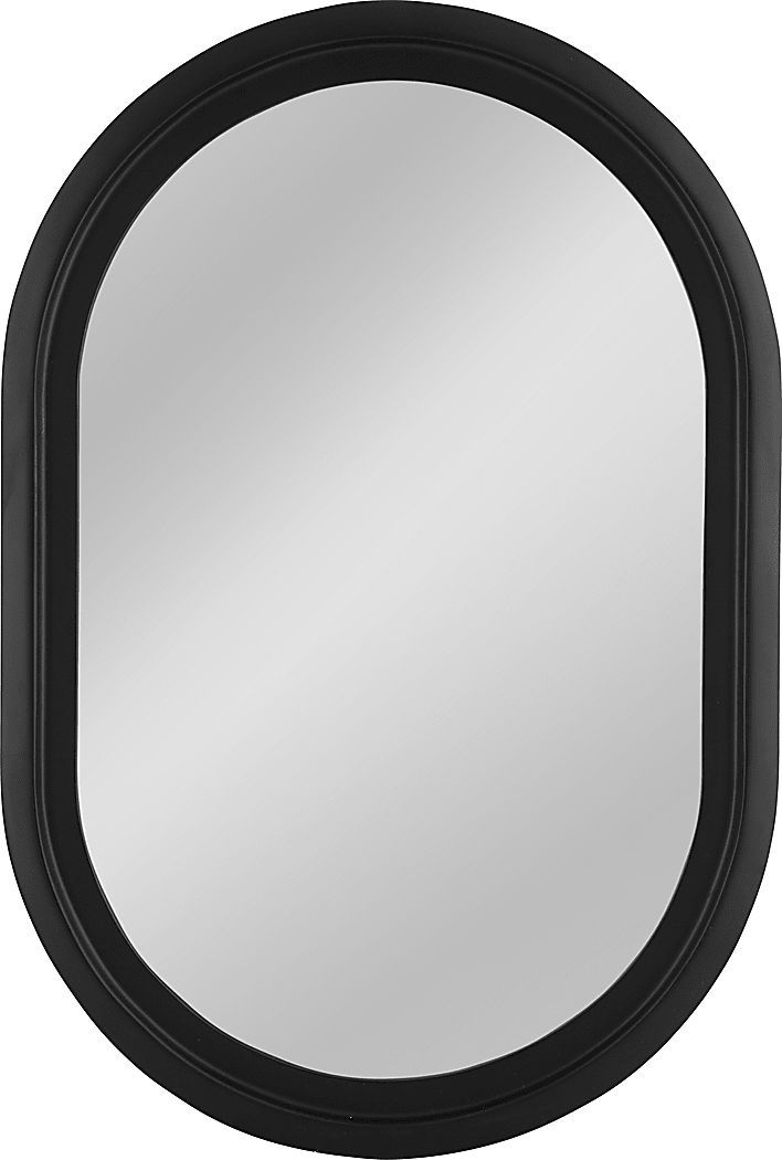 a round mirror with black frame on a white background