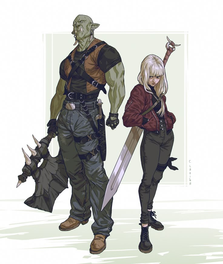 ArtStation - Partners, not friends, Cristina Laviña Broadsword Pose Ref, Body Guard Character Design, Character Idle Pose, Cool Character Design Ideas, Shadowrun Orc, Character Standing Pose, Character Pose Ideas, Dystopian Character Design, Idle Pose