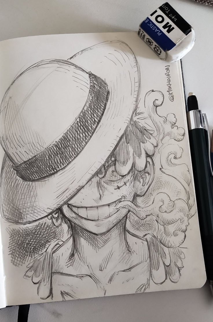 One Piece Luffy Pencil Sketch, Very Easy Anime Drawings, One Piece Luffy Drawing Pencil, Easy Anime Art Sketches, Luffy Drawing Reference, One Piece Pencil Sketch, Luffy Pencil Drawing, One Piece Luffy Sketch, Anime Sketch Luffy