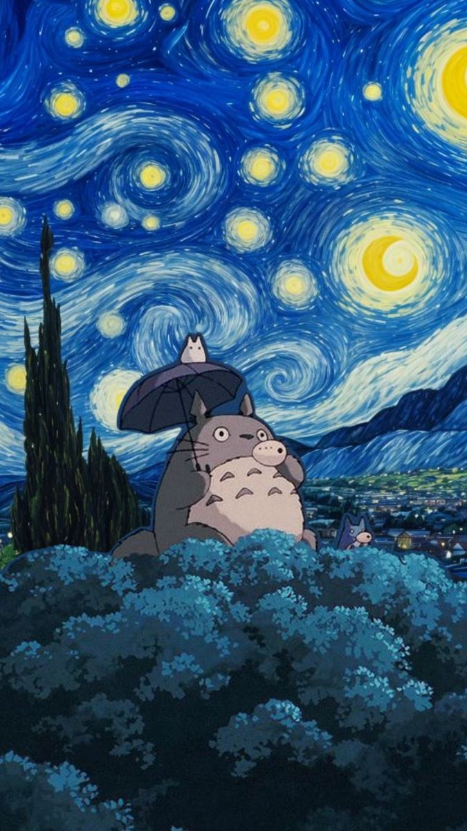 Totoro Art, Studio Ghibli Wallpaper, Ghibli Background, Ghibli Wallpaper, Studio Ghibli Background, Ghibli Artwork, Ghibli Studio, The Starry Night, Studio Ghibli Art