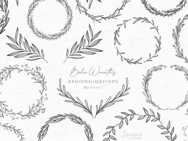 a set of hand drawn wreaths