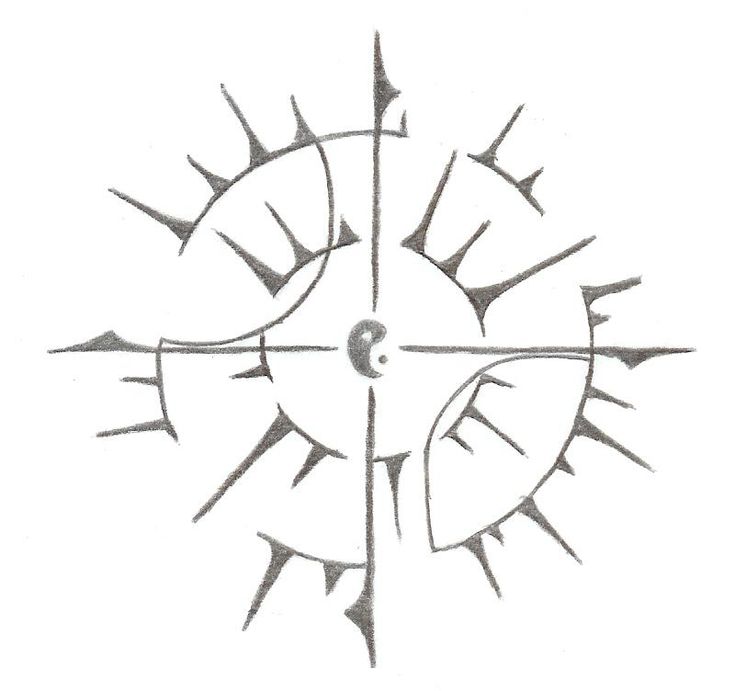 a drawing of a cross with an arrow in the center and two arrows on each side