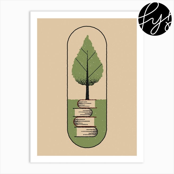 a green leaf in a tube with water and books on the bottom, surrounded by trees