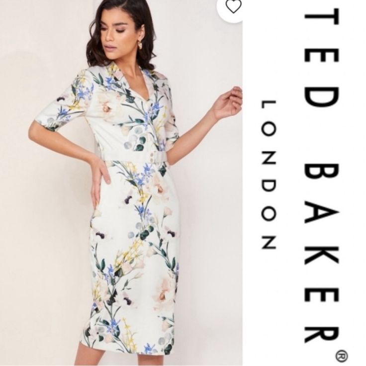 Nwt New Ted Baker Lylli Elegance V Neck Bodycon Floral Sheath Pencil Dress Sz 4 / Us 10 Retail Price $315.00 + Tax Popular Sold Out Style Abstract Watercolor Blooms Enliven This Beautifully Tailored V Neck Pencil Dress With A Slenderizing Grosgrain Belt W Gold Accents. * 44" Length * Label Stated Size 4 Equates To Us Sz 10 * Back Zip Closure; Belts At Waist * V-Neck * Short Sleeves * Lined * 96% Polyester, 4% Elastane * Dry Clean Or Hand Wash, Line Dry New With Tags. Stored In A Smoke Free And C Navy Sweater Dress, Ted Baker Dresses, Ted Baker Dress, Slinky Dress, Red Bodycon, Fitted Midi Dress, Floral Sheath Dress, Floral Shift Dress, Cap Dress