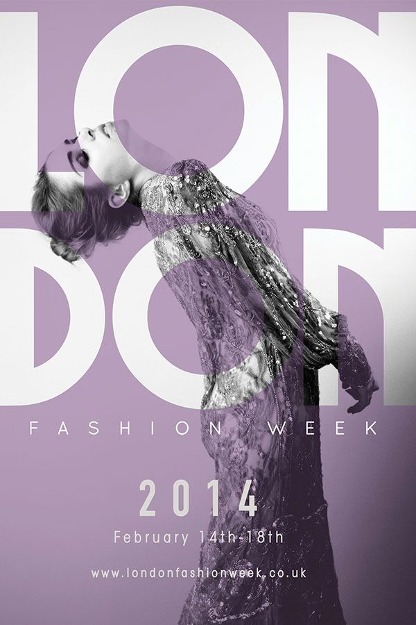 an advertisement for london fashion week with a woman in purple