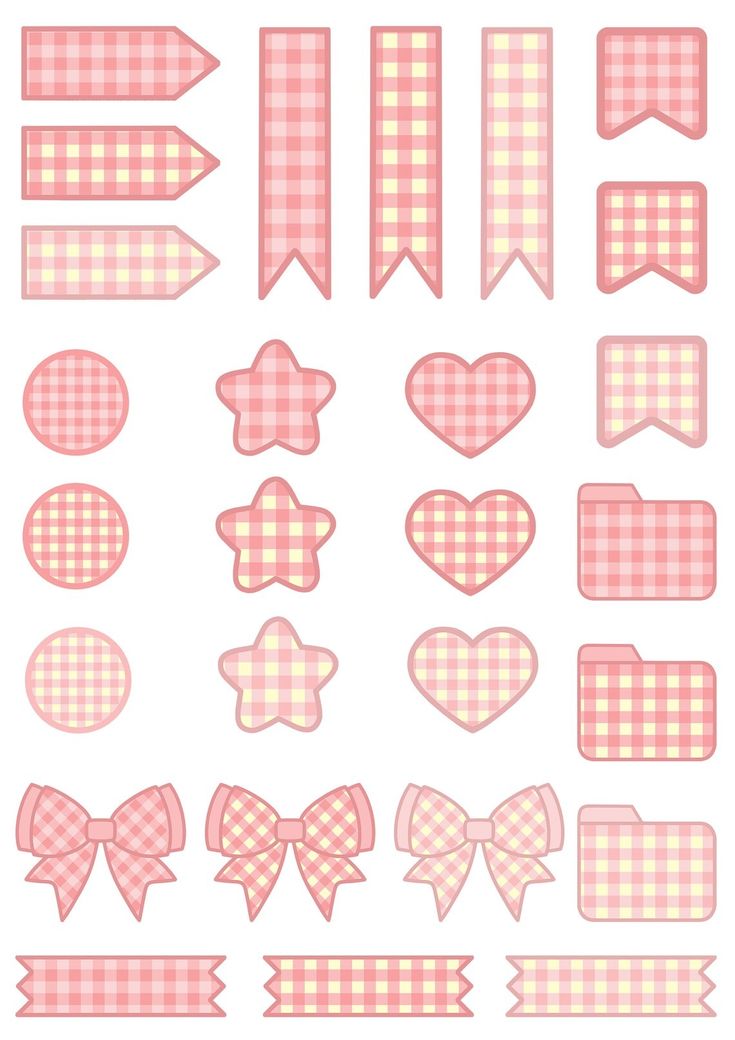 pink gingham checkered ribbons and bows with hearts, stars and arrows on them