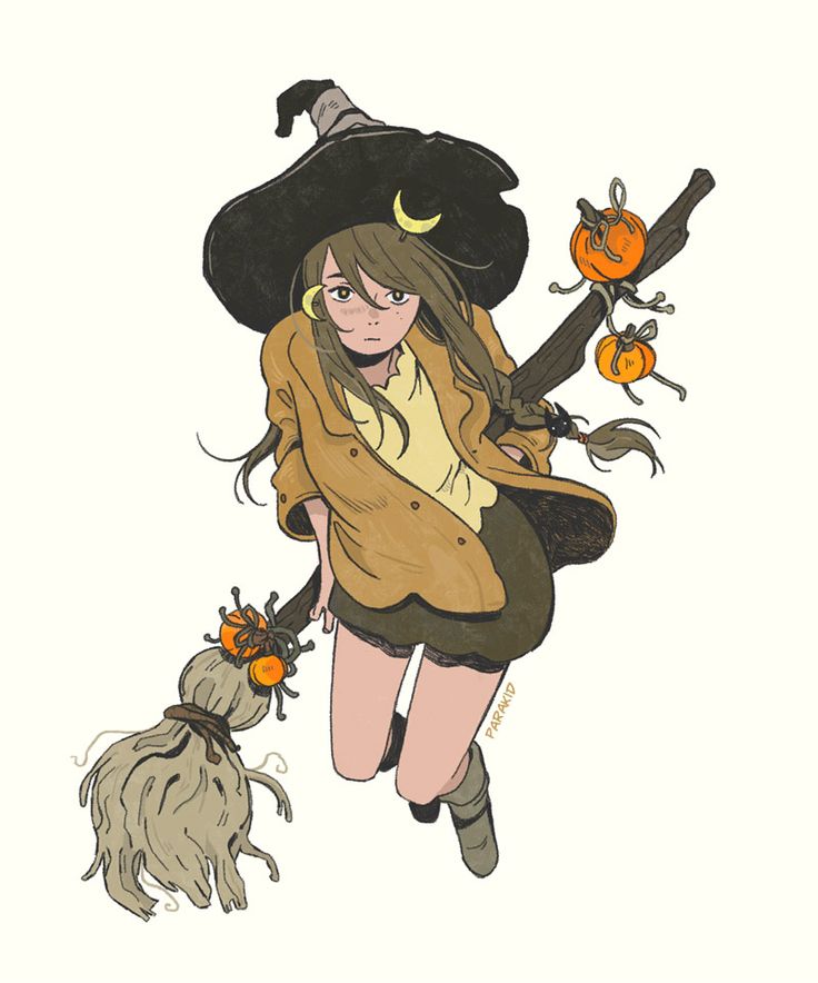 a drawing of a girl dressed as a witch