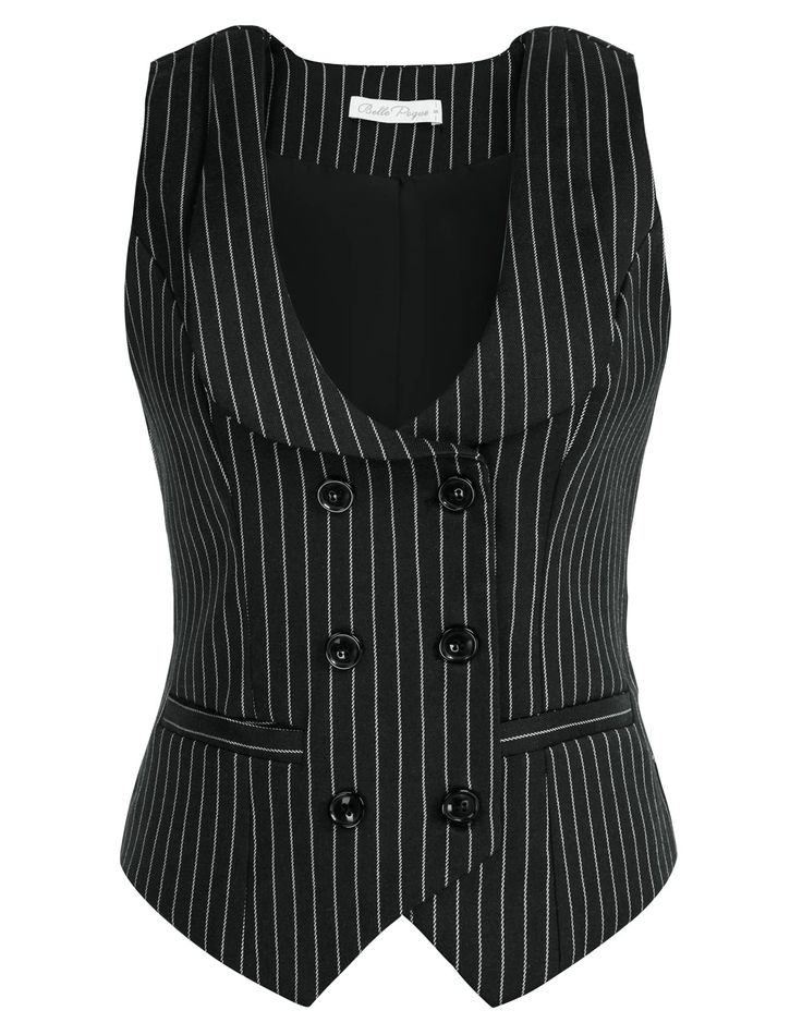 PRICES MAY VARY. Design: The women's vintage waistcoat vest lapel collar, double-breasted, two insert pockets in the front, handkerchief hem, back waist with strap, adjust for best fit Versatile Vest: This waistcoat is a versatile piece, it can be worn buttoned for formal occasions, or left undone for a casual vintage look depending on your venue requirement. Very chic and elegant Occasions: Suitable for office, steampunk event, band performance, bartending, waitress, concert, wedding, magician, Black Waistcoat Women, Skirt And Vest, Casual Steampunk Outfits, Waist Coat Outfit, Vests For Women, Waist Coat, Steampunk Formal Sleeveless Vest, Formal Steampunk Sleeveless Vest, Gothic Fitted Vest Corset