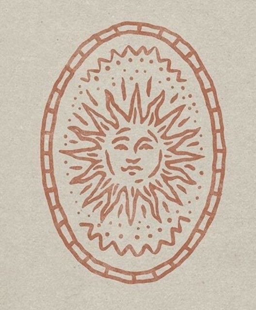 an orange and white drawing of a sun