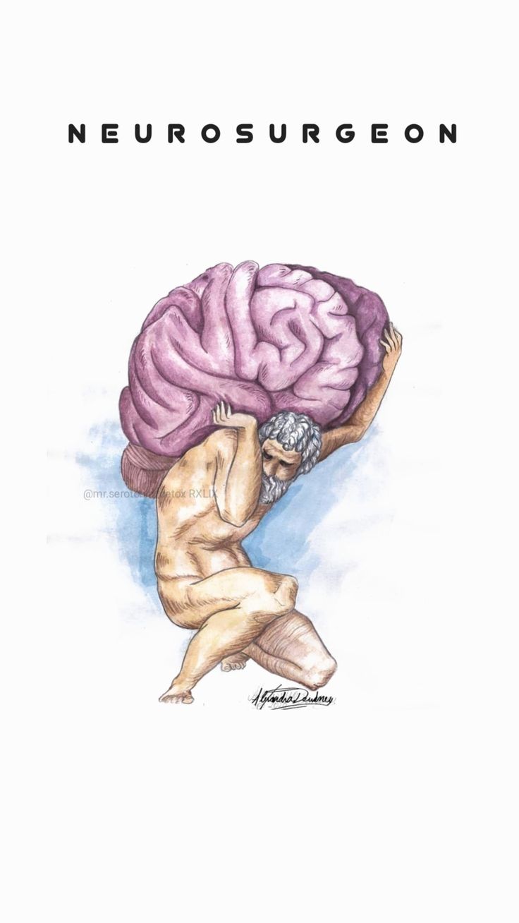 a drawing of a person holding up a large brain