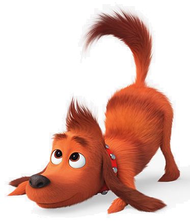 a cartoon dog with long hair and big eyes is looking at the camera while standing on its hind legs