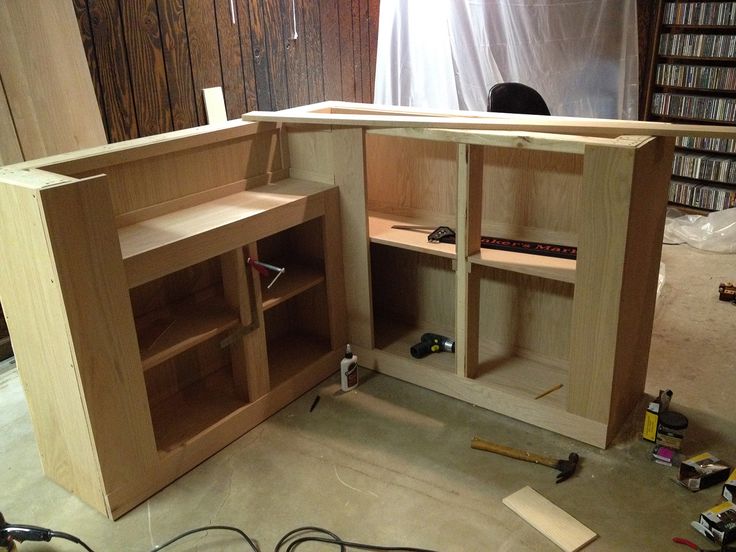 the cabinets are being built and ready to be installed in the room that's under construction