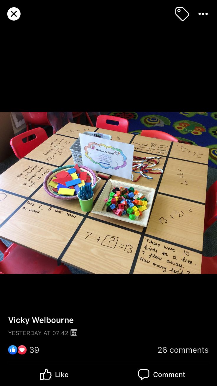 an image of a child's table with toys on it and the words sticky well written