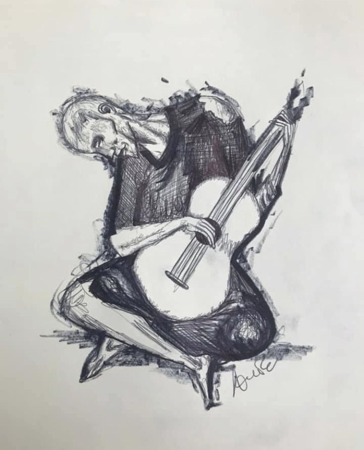 a drawing of a woman playing the guitar