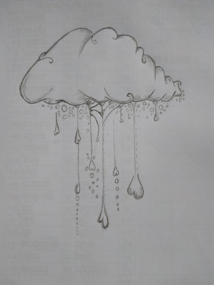 a drawing of a rain cloud with drops of water coming out of the clouds on it