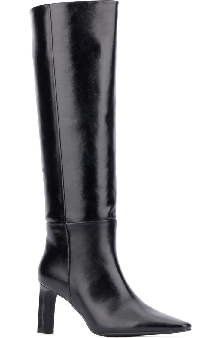 NEW YORK AND COMPANY McKayla Snip Toe Knee High Boot (Women) | Nordstromrack Cole Haan Women Shoes, Western Dress With Boots, Closed Toe Shoes, Faux Leather Heels, Dress Boots, New York And Company, Timberlands Women, Buckle Boots, Sweaters And Leggings