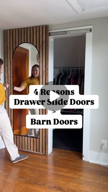 two men standing in front of a mirror with the words 4 re - sons drawer side doors barn doors