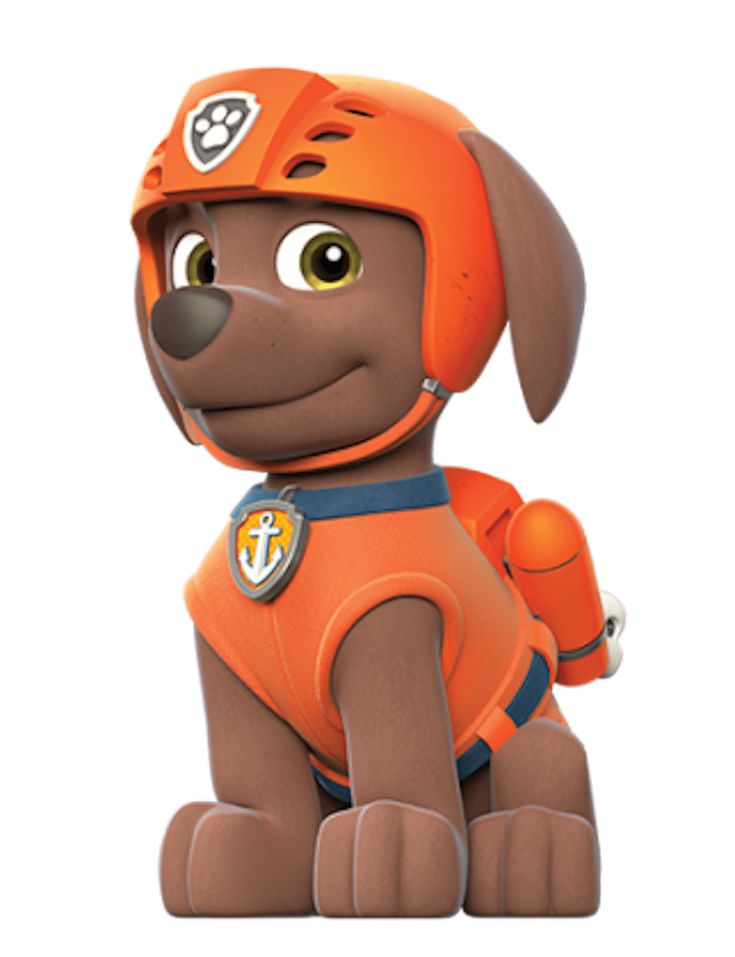 a cartoon dog with an orange helmet on it's head and legs, sitting in front of a white background