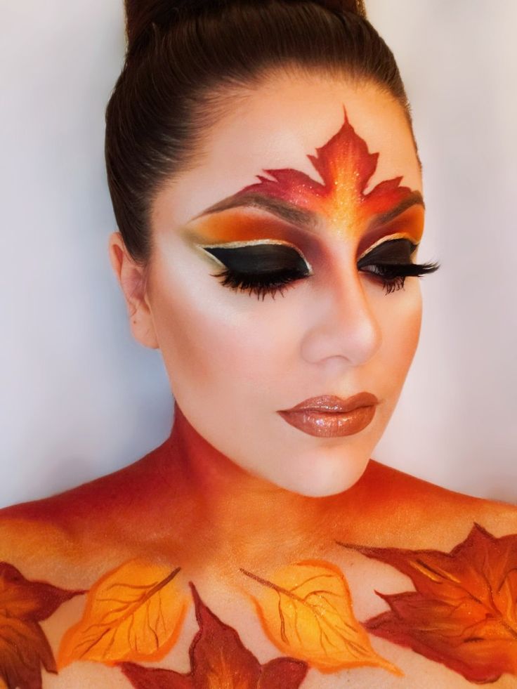 Instagram- @amanda.m.hayes #fallvibes #fall #fallleaves #snazaroopaint #snazaroo #facepaint #makeup Fall Fairy Makeup Autumn, Fantasy Art Makeup Make Up, Creative Fall Makeup Looks, Fall Creative Makeup, Fall Leaves Makeup Looks, Fall Leaves Makeup, Fall Makeup 2022, Autumn Face Paint, Fall Fairy Makeup