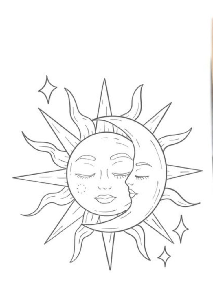 a drawing of the sun and moon with eyes closed