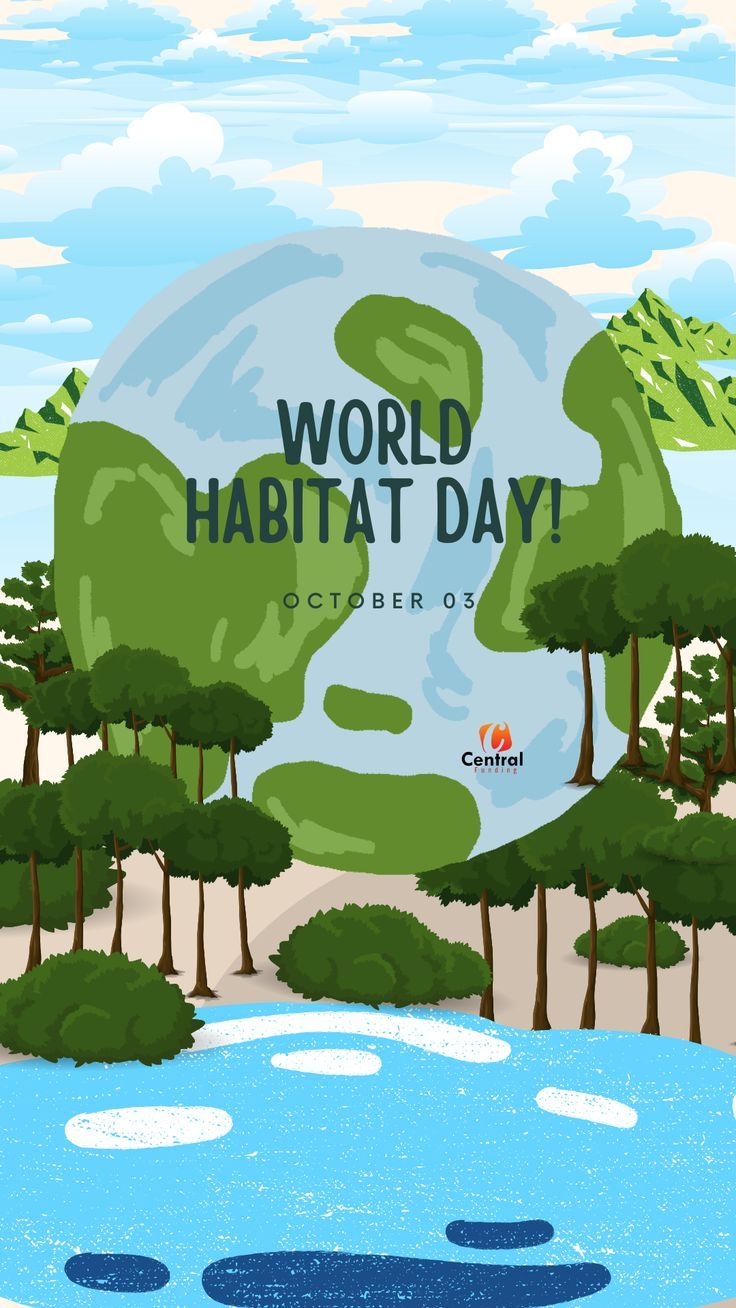 the world habitat day poster with trees and water