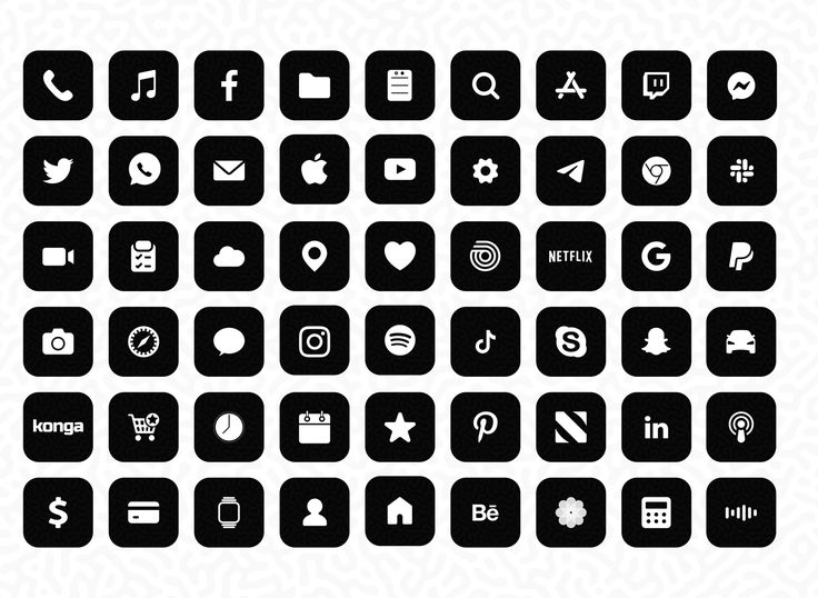 the black and white icons are arranged in rows, all on one side of the screen