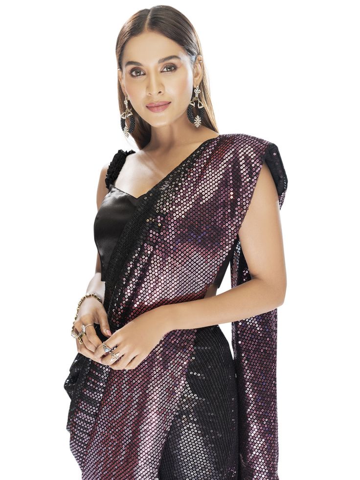 Black And Wine Saree is the epitome of elegance, perfect for Parties, festivals, engagements, gatherings, and special occasions. The amazing Black and Wine saree has georgette fabric that is lightweight and absorbent making it perfect to be worn for long durations. Wine Saree, Sequin Saree, Saree Sale, Salwar Dress, Dress Salwar Kameez, Blouse Measurement, Party Wear Saree, Lehenga Collection, Party Wear Indian Dresses