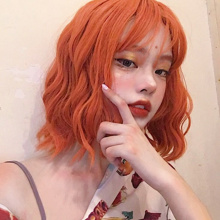 Short Curly Wigs, Curly Hair Wig, Orange Hair, Cap Hair, Short Curly Hair, Grunge Hair, Aesthetic Hair, Ulzzang Girl, Pretty Hairstyles