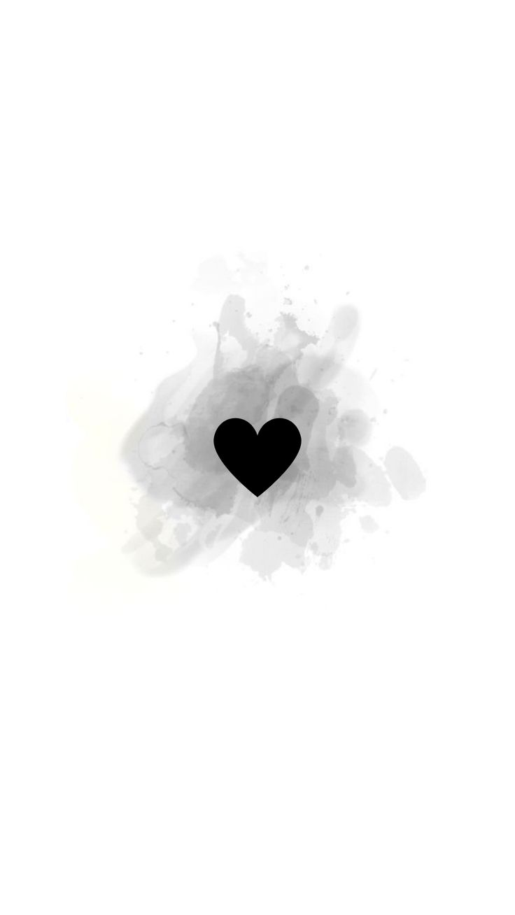 a black heart on a white background with watercolor stains in the shape of a circle