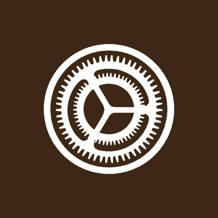 a white and brown logo with gears in the center on a dark background that says,