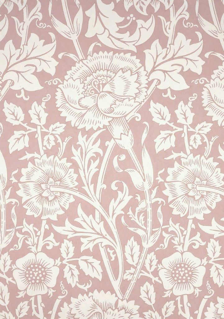 a pink and white wallpaper with flowers on it