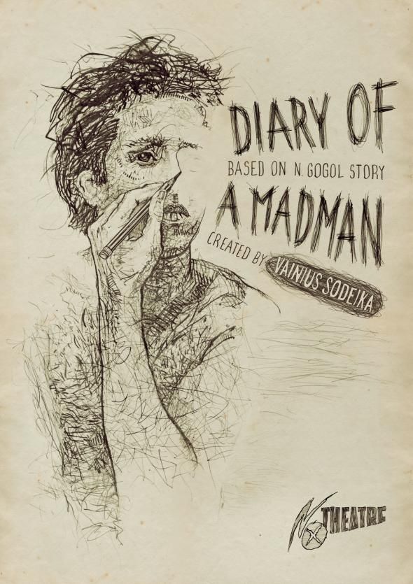 a drawing of a man holding his head to his face with the words diary of a madman on it